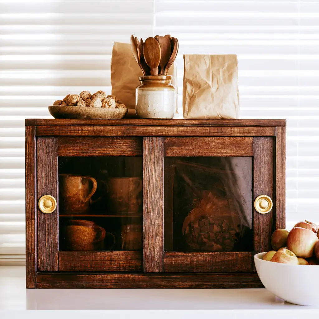 Mobile contenitore con ante dal design essenziale, marrone, per la casa