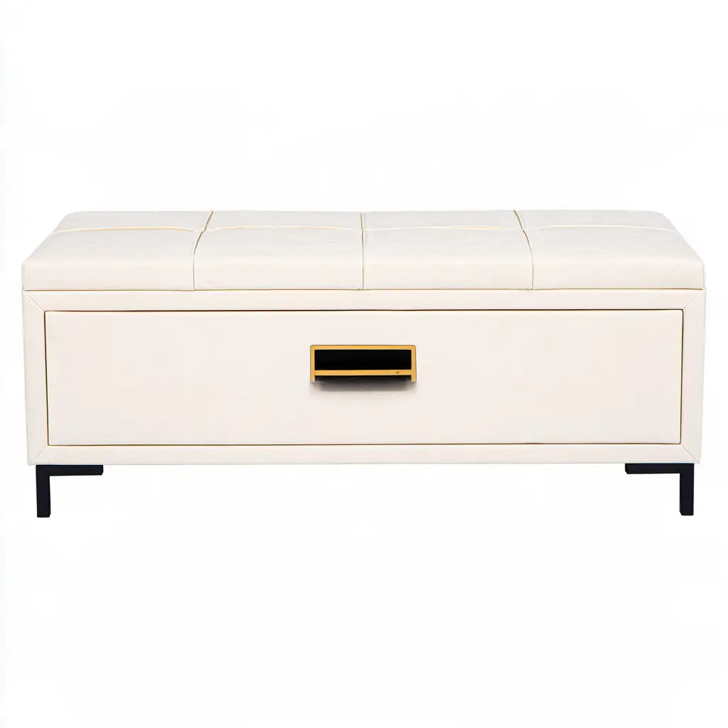 Pouf contenitore dalla forma compatta, bianco, per la casa