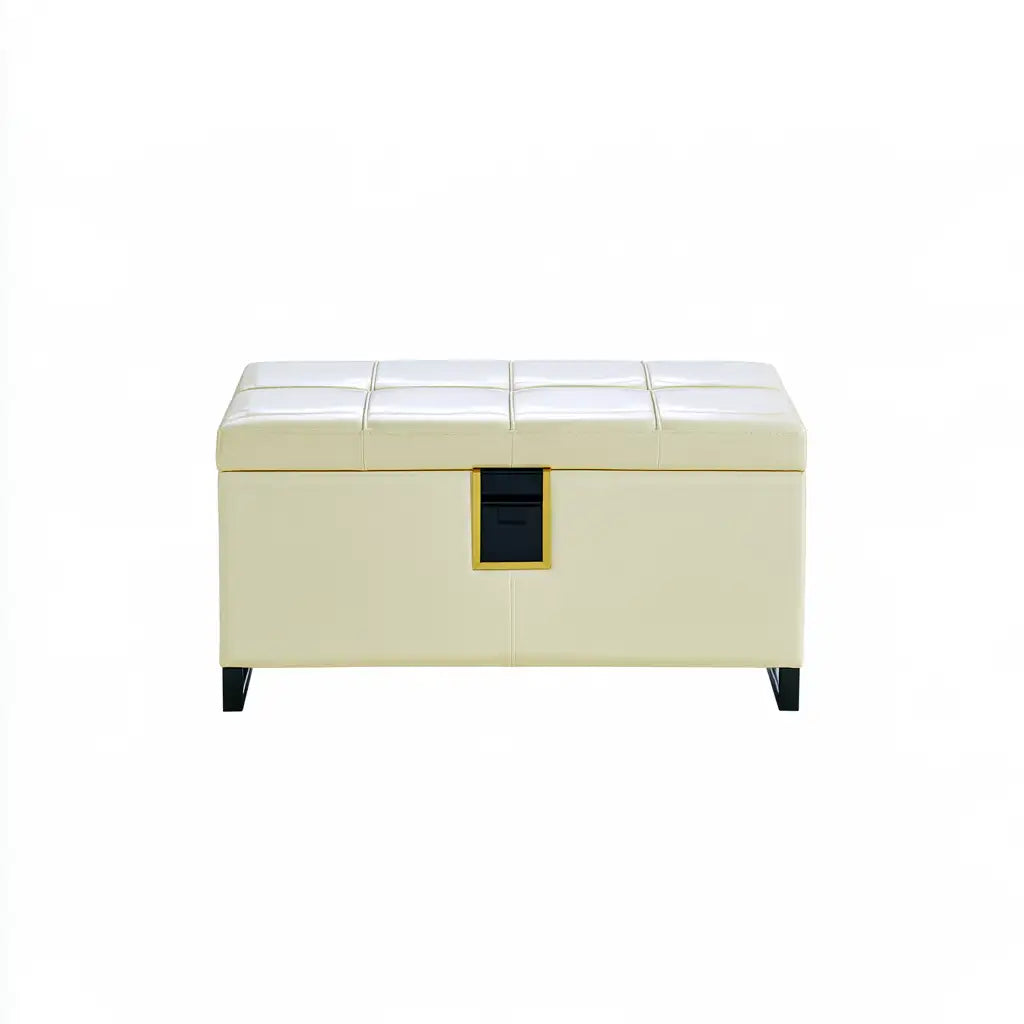 Pouf contenitore dal design essenziale, bianco, per la casa